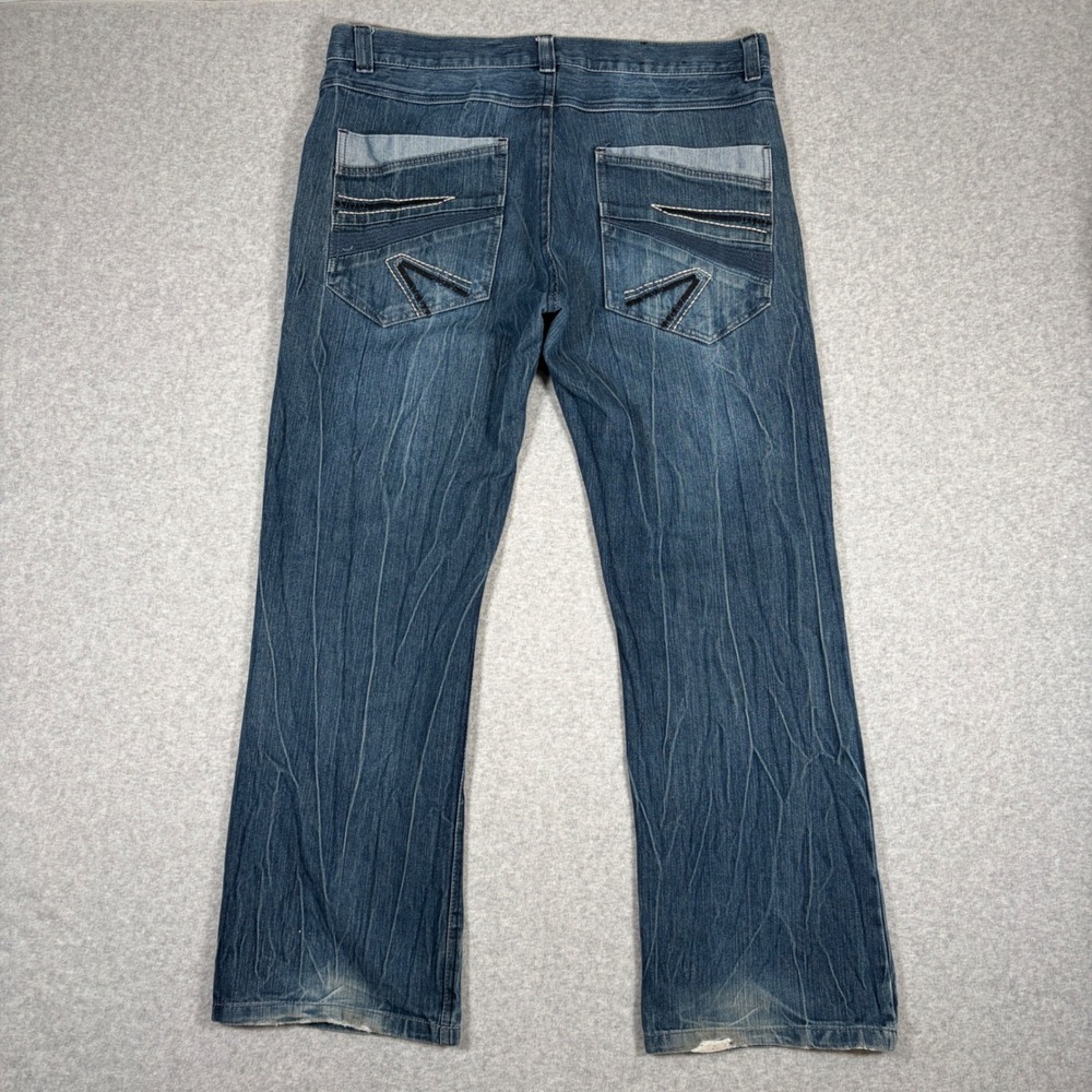 MMA Elite Low Bootcut Jeans Mens 38x32 Blue Distressed Y2K 2000s Grunge